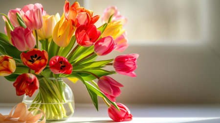 Colorful Flower-filled Vase on Womans Dayの素材