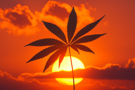 Silhouetted Marijuana Plant Against a Sunsetの素材
