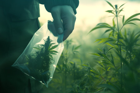 Person Holding Bag of Marijuana in Fieldの素材