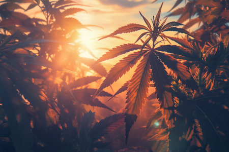 Sunlight Illuminating Leaves of Marijuana Plantの素材