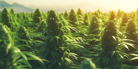 Large Group of Marijuana Plants in a Fieldの素材