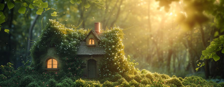 Little house in the forest. Fairy tale  or sustainability concept.の素材