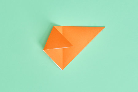 Origami Bear. Step-by-step photo instruction on a green background. DIY concept. Step4.の写真素材