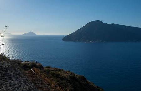 Landscape from Lipari: Vulcano, Alicudi and Filicudi, Italyの写真素材