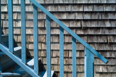 Exterior wooden staircase in New Englandの写真素材