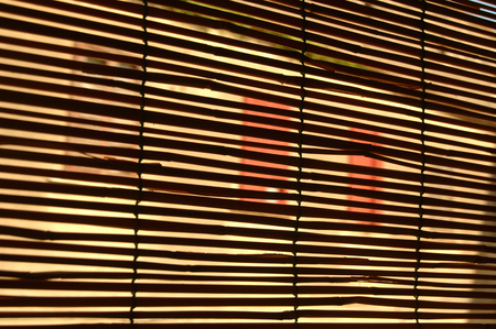 View  behind venetian blinds by the windowの写真素材