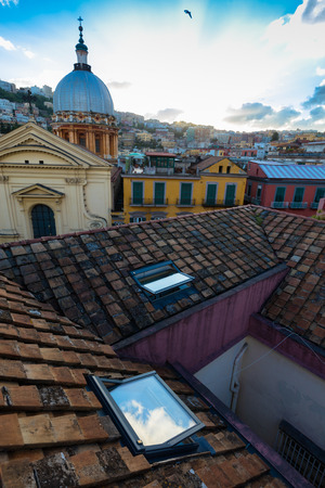 Panorama from the roofs of center of Naples, Italyの写真素材
