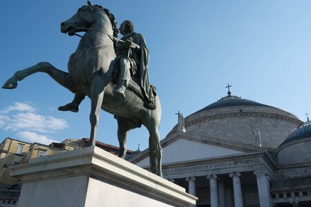 Statue in Piazza del Plebiscito, nNpoli, Italiaのeditorial素材