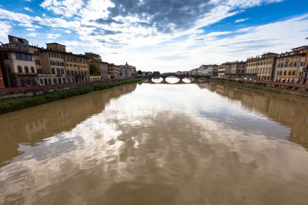 View of bridge on the Arno river,  Florence, Italyの写真素材