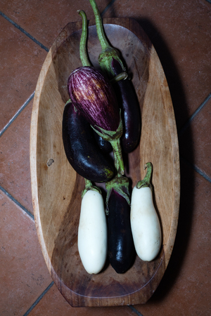 Close up of  mixed variety of eggplantの写真素材