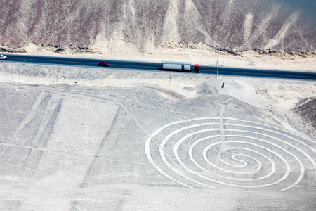 Mysterious figures Nazca desert from the aircraftの写真素材
