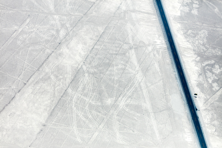 Mysterious figures Nazca desert from the aircraftの写真素材