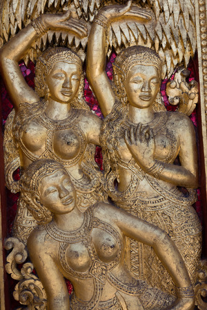 November 27,2016,Luang Prabang, Laos. Decorations and statues in templeのeditorial素材