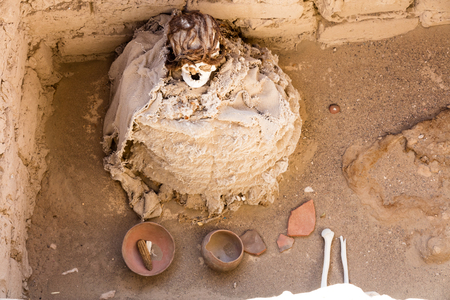 Bones in open inca cemetery in  Nazca region , Peruの写真素材