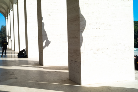 Palazzo della Civilta del Lavoro in EUR Rome Italyの写真素材