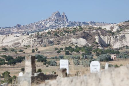 Village in Cappadocia, Cavusin at daylight, Turkeyの写真素材