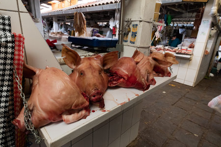 pig's Head exposed in the Cusco market, Peru