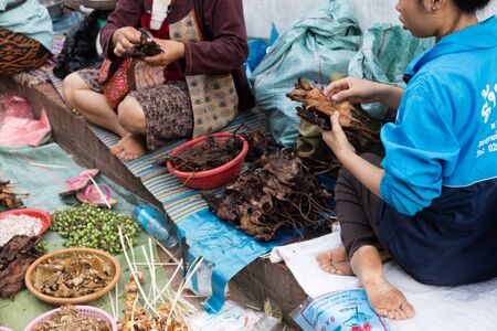Roasted rat sold inmarket in Luang Prabang, Laosの写真素材