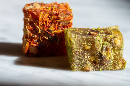 Pistachio locum, sweet oriental delight close up view