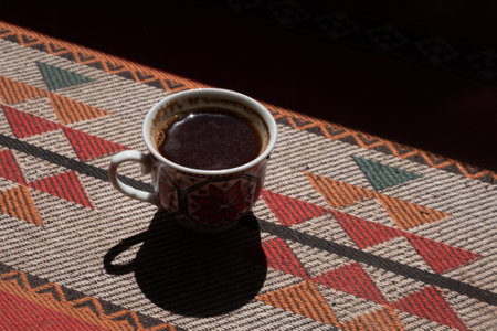Turkish coffee on colored backgroundの写真素材