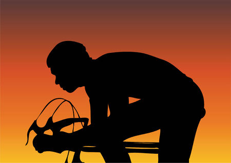 Silhouette of the stones, with mountains and sunset in the backgroundのイラスト素材