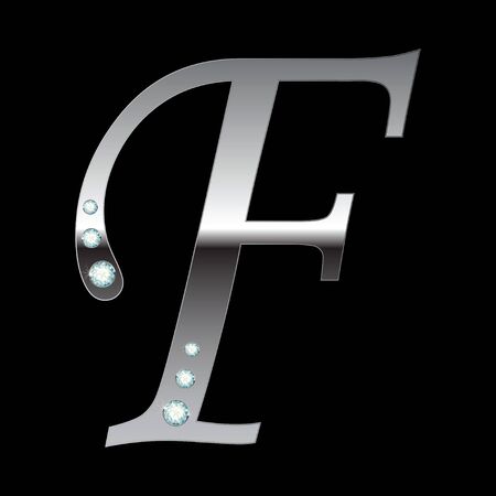 silver metallic letter F with stripes isolatedのイラスト素材