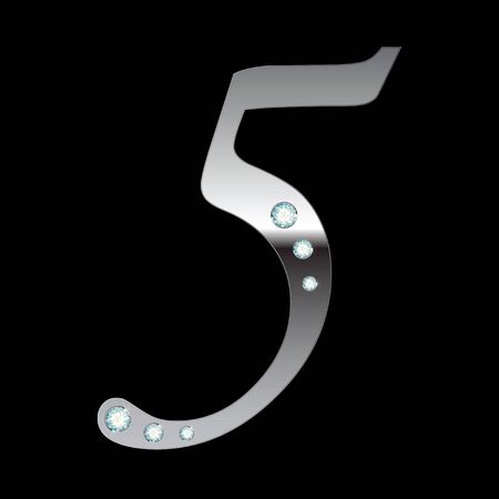 silver metallic number five with stripes isolatedのイラスト素材