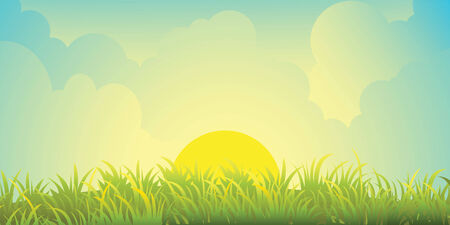 landscape with sunset, dramatic skies and grassのイラスト素材