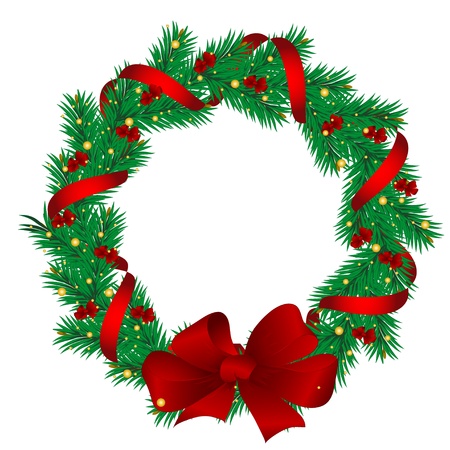 Christmas garlands of the pine decorated with red tapes.のイラスト素材