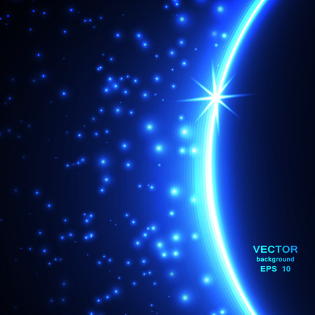 Space planet in the rays of light. Vector background.のイラスト素材