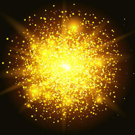 glitter particles background effect. Sparkling texture. Star dust sparks in explosion on black background. Illustrationのイラスト素材
