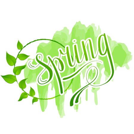 Hello Spring abstract background. Design element with green leavesのイラスト素材