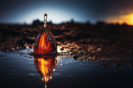 A drop of rain falling on a smooth water surface. 3dの素材