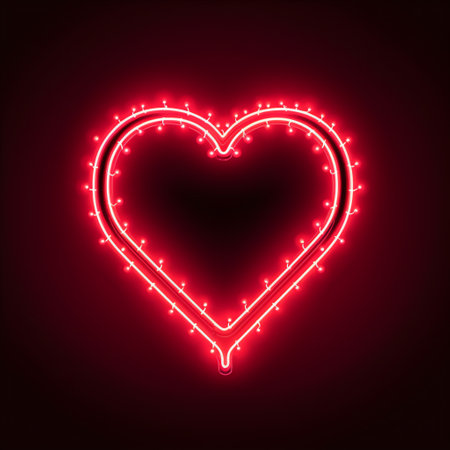 Neon glowing heart on a dark background for Valentine's day. Neon glowing sign.の素材