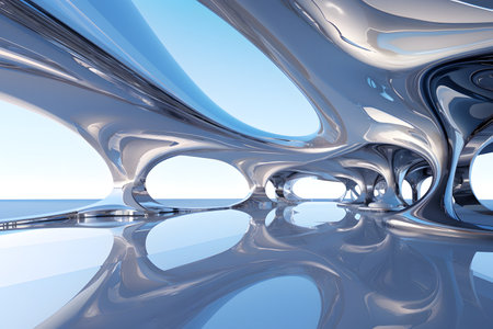 White architecture circular background modern building design. Futuristic interior architecture concept of free space.の素材