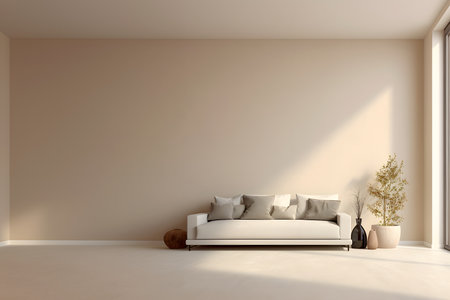 modern living room decor with white sofa frame mockup and blank walls. background and use it as wallpaper posters and banners.の素材