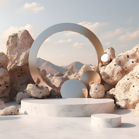 3D background products a geometric platform made of natural marble stone. Stand for demonstrating cosmetic products. Stage exposure of any product. mockupの素材