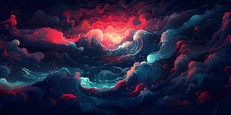 A whimsical abstract background with playful swirls and loops in bright primary colorsの素材