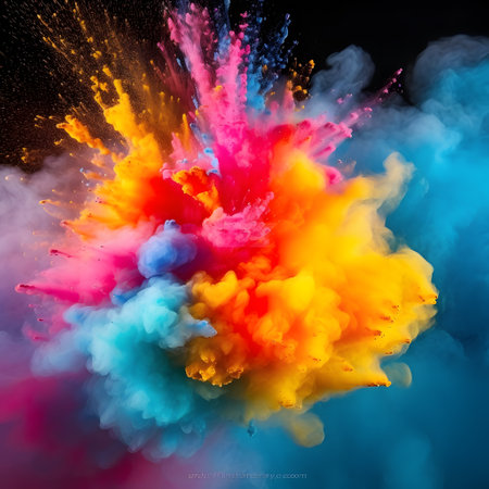An explosion of holi colors. explosion of paint on a black background. Colorful explosion. Holi paintの素材