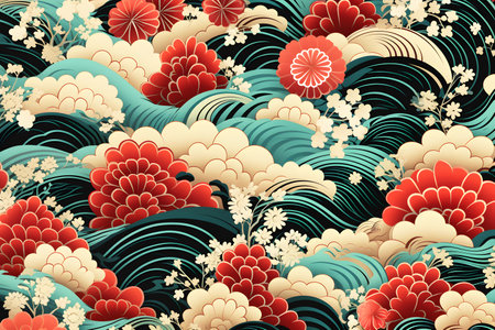 illustration of ancient Japanese art. colorful background made in old Japanese style. abstract background created by AIの素材