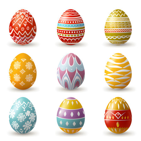 illustration of a collection of various Easter eggs on a white background, collection of designs for Easter eggs on a white backgroundの素材