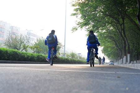 Students back to school on the wayのeditorial素材