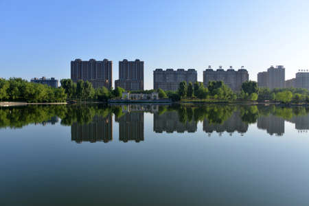  reflection of urban residential buildingsのeditorial素材