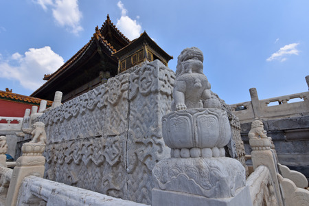 Chinese the Imperial Palace white marble railings Shishiのeditorial素材