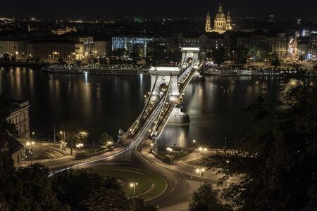 Budapest Chain Bridge at nightの写真素材