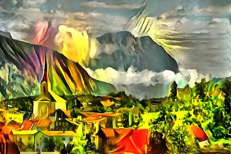 Landscape panorama in the style of surrealismの写真素材