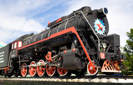 Steam locomotive standing like monument