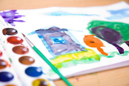 Close-up child painted watercolor imageの写真素材