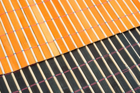 Colored bamboo table-cloth perspective view close-up