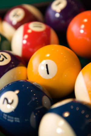 Color billiards balls on a table . close-up